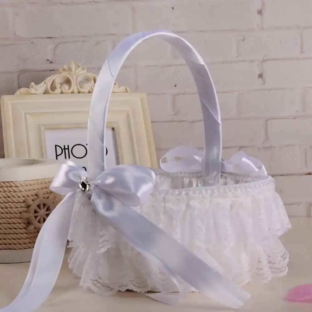 Flower Girl Basket Wedding Day Collection Flower Basket Satin Rose