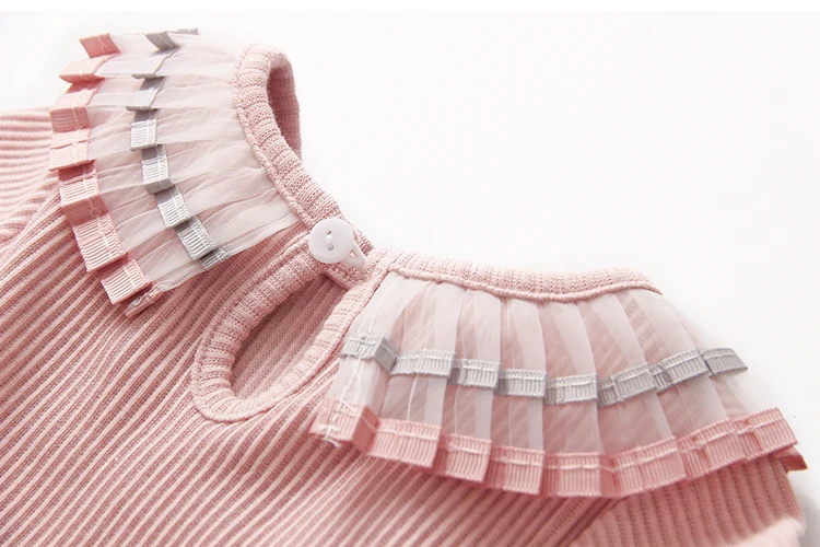 2018 Spring Autumn 100% Cotton White Grey Pink Solid Color Long Sleeve Pleated Turn-Down Collar Neck T Shirt For Girls 10 Years (20)