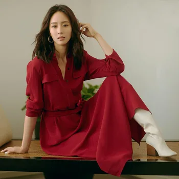 European station 2019 spring and autumn new women's waist was thin fashion temperament Korean version of the knee red dress
European station 2019 spring and autumn new women's waist was thin fashion temperament Korean version of the knee red dress