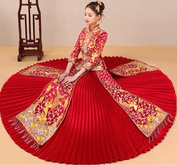 Vintage red Bridal Embroidery Cheongsam Modern Traditional Chinese style Wedding Dress Oriental Womens Qipao Vestidos Size S-3XL
Vintage red Bridal Embroidery Cheongsam Modern Traditional Chinese style Wedding Dress Oriental Womens Qipao Vestidos Size S-3XL