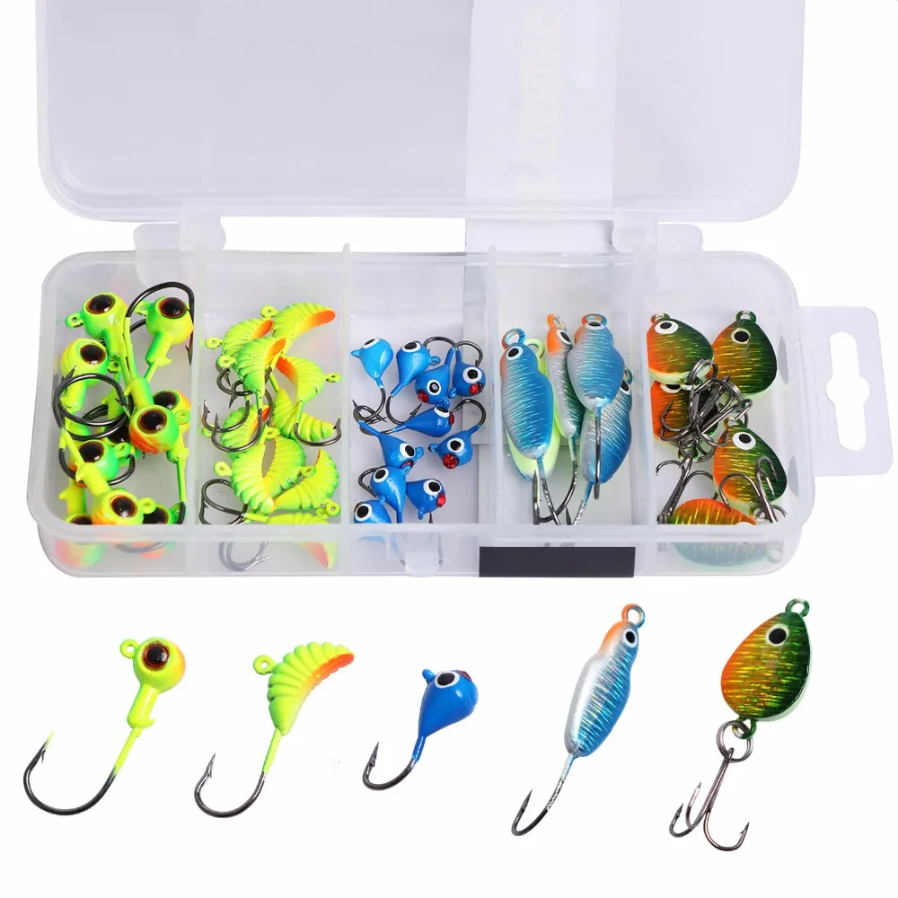 Goture 40pcs Winter Ice Fishing Bait Set Kit Metal Vertical Jig Spoon 0.6g-6.2g Jig Head Hook Lure For Pike With Box
Goture 40pcs Winter Ice Fishing Bait Set Kit Metal Vertical Jig Spoon 0.6g-6.2g Jig Head Hook Lure For Pike With Box