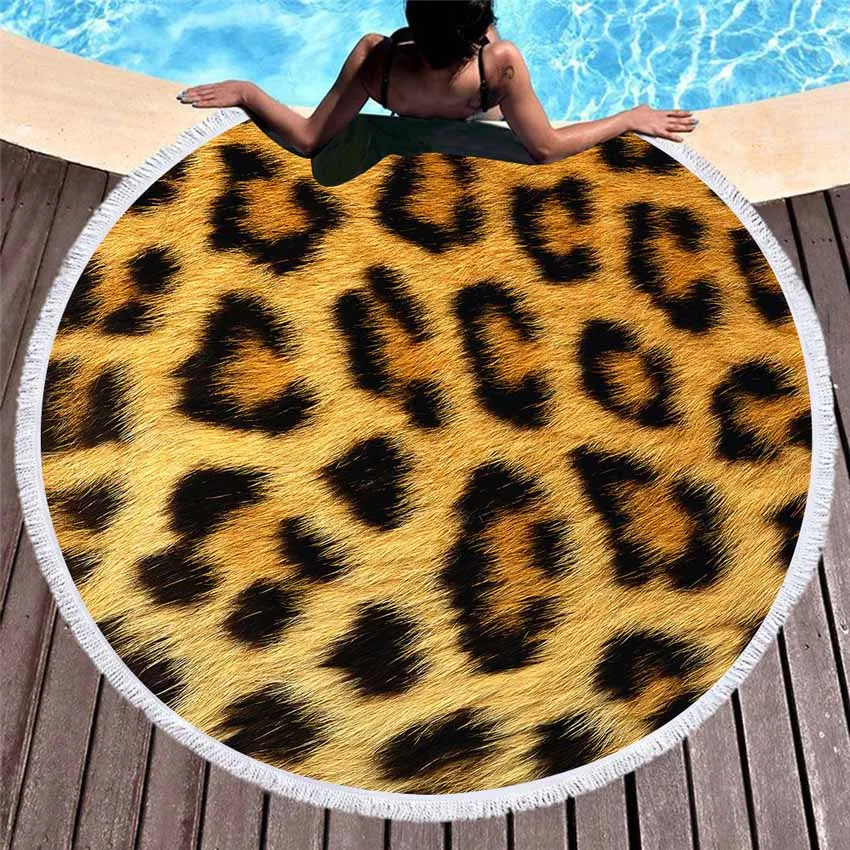 

Animal Skin Stripe Microfiber Round For Adults Kids Beach Towels Home Seaside 150cm Blanket Wall Tapestry Yoga Mat With Tassels