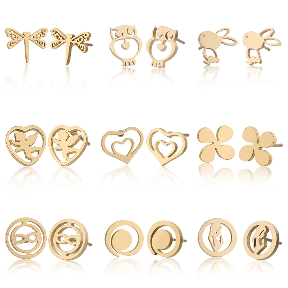 Brand 1 Pair Dragonfly Owl Rabbit Angel Heart Stud Earrings Real Stainless Steel Unique Shaped Piercing Earrings For Women Gifts
Brand 1 Pair Dragonfly Owl Rabbit Angel Heart Stud Earrings Real Stainless Steel Unique Shaped Piercing Earrings For Women Gifts