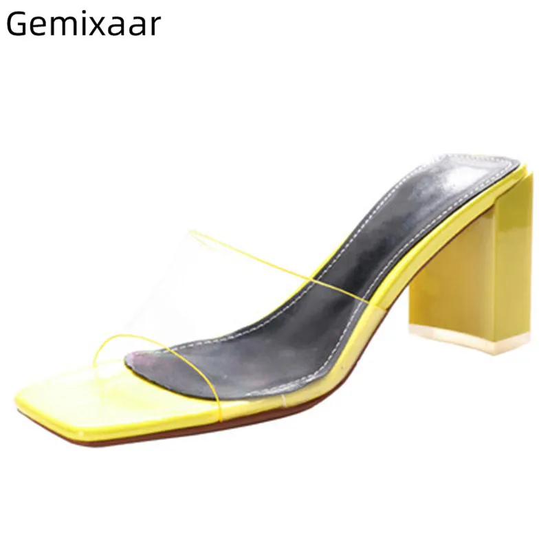 Jelly Colors Slippers Shoes Women Square Toe Square Heel Holiday Slides Concise Clear PU Chunky High Heels Wailking Slippers
Jelly Colors Slippers Shoes Women Square Toe Square Heel Holiday Slides Concise Clear PU Chunky High Heels Wailking Slippers