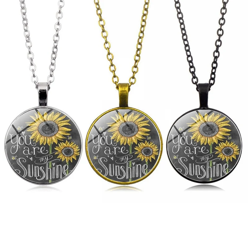 Vintage Fashon Glass Sunflower Pendant Necklace Retro bronze chain Women You Are My Sunshine Flower Choker Necklace Jewelry Gift
Vintage Fashon Glass Sunflower Pendant Necklace Retro bronze chain Women You Are My Sunshine Flower Choker Necklace Jewelry Gift