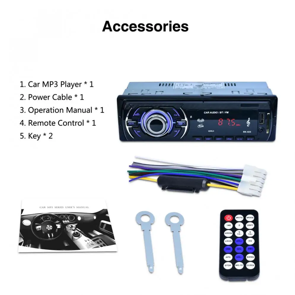 12V Bluetooth Car audio FM Radio auto MP3 Player Vehicle Stereo car music player Support FM /USB/ SD/AUX In with Remote Control
12V Bluetooth Car audio FM Radio auto MP3 Player Vehicle Stereo car music player Support FM /USB/ SD/AUX In with Remote Control
