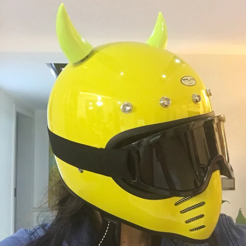 Мотоциклетный шлем в стиле панк дьявольские рожки на все лицо мотоциклетные