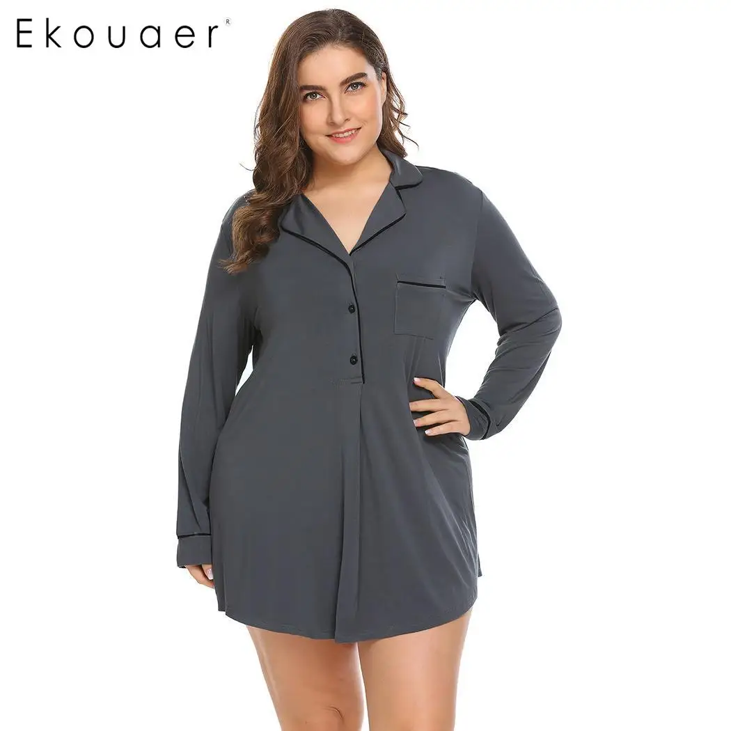 Ekouaer Women Oversize Nightdress Soft Long Sleeve Sleepshirts Dress Lapel Button Front Pocket Nightgown Female Plus Size XL-4XL
Ekouaer Women Oversize Nightdress Soft Long Sleeve Sleepshirts Dress Lapel Button Front Pocket Nightgown Female Plus Size XL-4XL