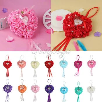 Wedding Favors Heart-shape Ring Pillow with Platic Ring Box Rose Flowers Rhinestone Pearls Ring Bearer Pillow Cushion
Wedding Favors Heart-shape Ring Pillow with Platic Ring Box Rose Flowers Rhinestone Pearls Ring Bearer Pillow Cushion