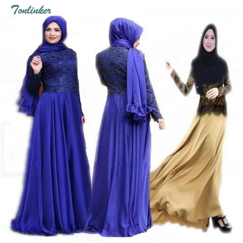 Tonlinker Women Muslim Dress Arab Malays Costumes Lace Long Flare Sleeves Dress Abayas Dubai Islamic Turkish Ladies Clothing
Tonlinker Women Muslim Dress Arab Malays Costumes Lace Long Flare Sleeves Dress Abayas Dubai Islamic Turkish Ladies Clothing