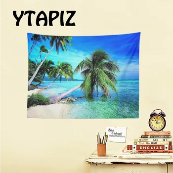 

Modern Ocean View Tapestry Coconut Tree Blue Ocean Sunlight White Cloud Beach Decoration Blanket Home Living Room Wall Hanging