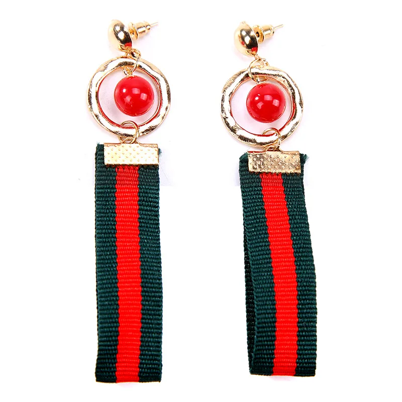Long Green & Red Stripe Ribbon Band Golden Hoop Red Bead Women Dangle Earrings Drop Earrings
Long Green & Red Stripe Ribbon Band Golden Hoop Red Bead Women Dangle Earrings Drop Earrings