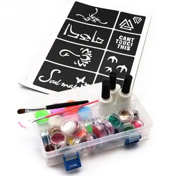 1 Set Glitter Tattoo Kits Complete Box Waterproof Temporary tattoo stencil Body Painting Kit Brushes Glue Stencils #20
1 Set Glitter Tattoo Kits Complete Box Waterproof Temporary tattoo stencil Body Painting Kit Brushes Glue Stencils #20