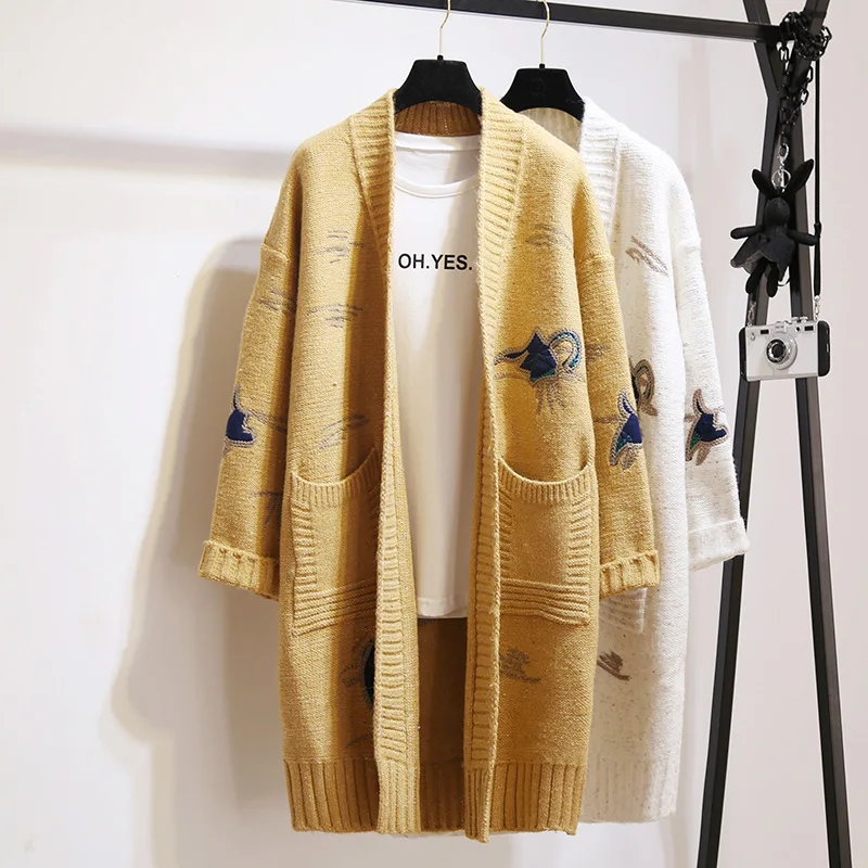 2018 Autumn Winter Cardigans Sweaters Women Casual Thicked Cartoon Embroidery Long Knitwear Femme All-match Simple Loose Outwear
2018 Autumn Winter Cardigans Sweaters Women Casual Thicked Cartoon Embroidery Long Knitwear Femme All-match Simple Loose Outwear