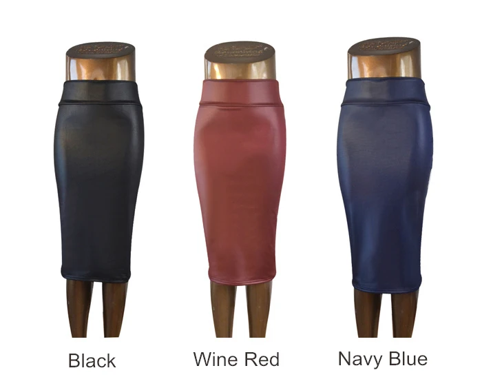 free shipping women office skirt high-waist faux leather pencil skirt black sexy elastic below knee skirt 10 colors XS/S/M/L/XL 12