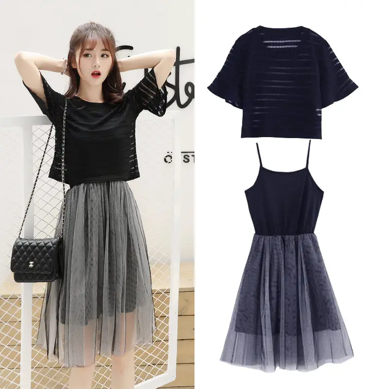 Short Dress Women Summer Vestidos Mujer Mesh 2019 New A Line Mini Dresses Female Elegant Shirt + Sling Two Piece Set Fashion ZS8
Short Dress Women Summer Vestidos Mujer Mesh 2019 New A Line Mini Dresses Female Elegant Shirt + Sling Two Piece Set Fashion ZS8
