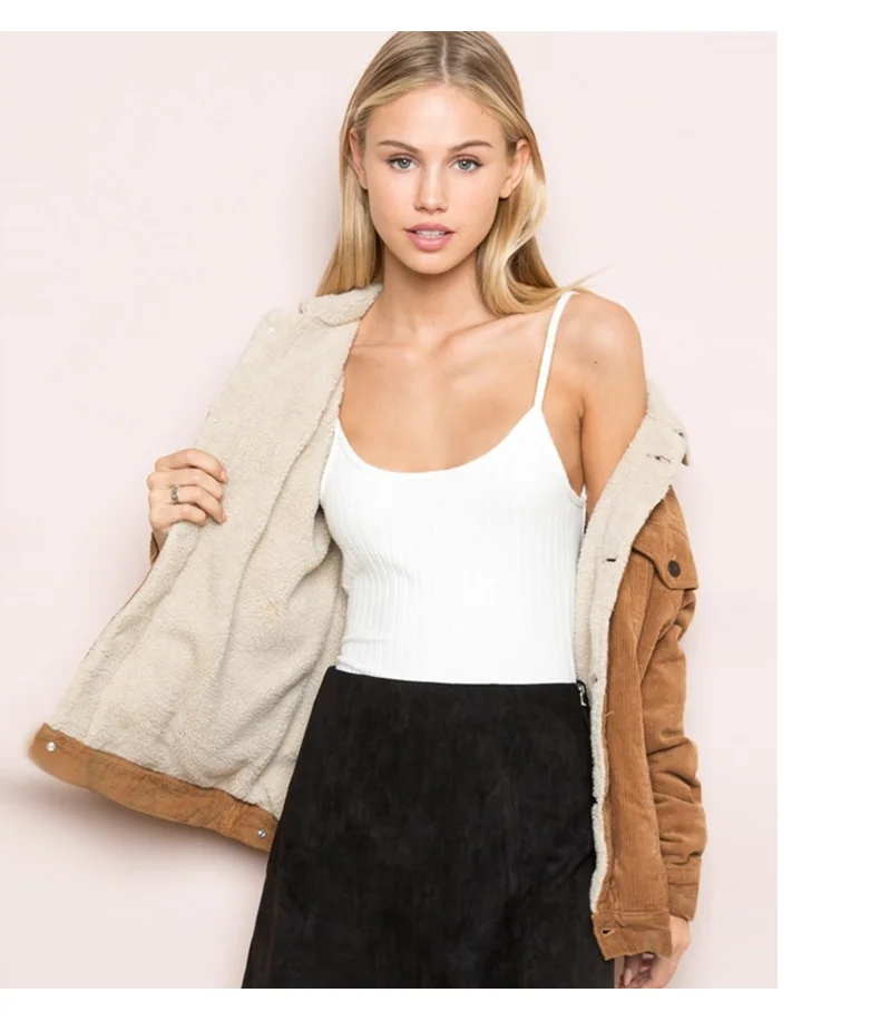 FREE SHIPPING Corduroy Long Sleeve Collar Jacket JKP1128