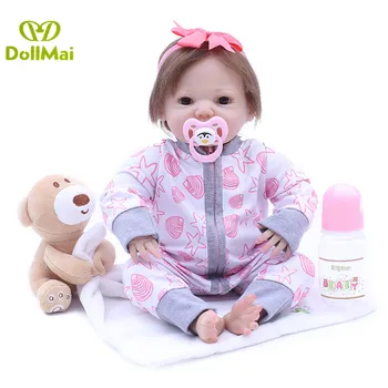 

43CM Reborn Baby Doll Handmade Realistic Silicone Vinyl reborn Bebe alive Doll With bear Doll Magnetic Pacifier bebes reborn