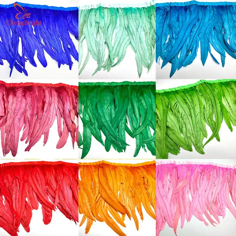 

ChengBright 1 Yards 10-12 inch Width Rooster Tail Feathers Trim Coque Feather Trimming Dress Skirt Costumes Plumes Fringe Trim