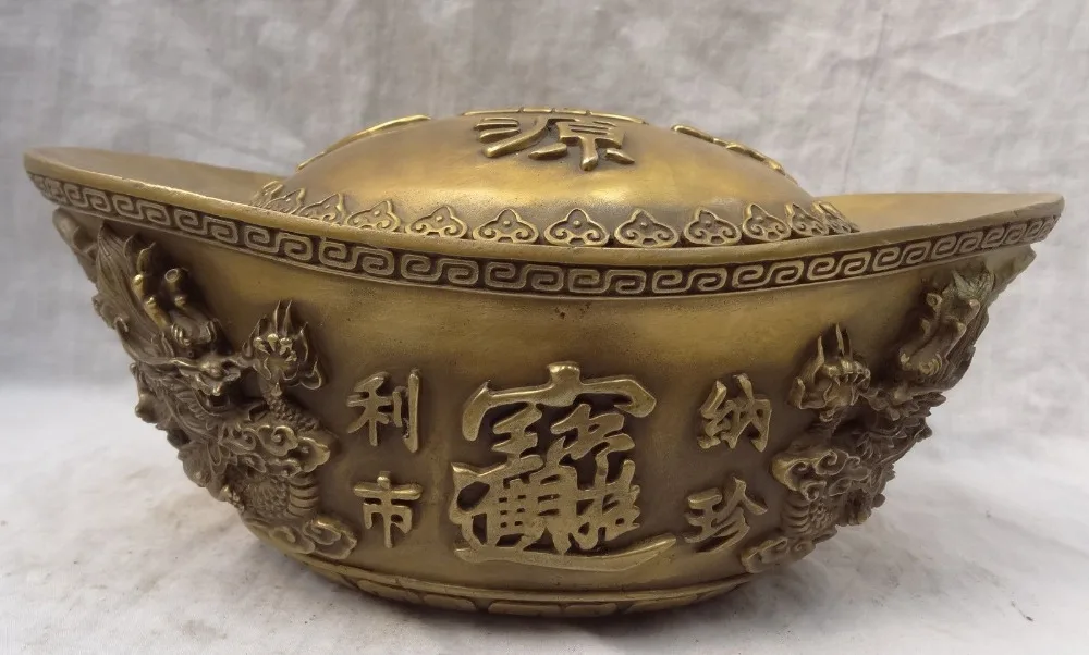 10" Chinese Pure Brass YuanBao Dragon 5 Mammon God Bank Statue Money Saving Box
10" Chinese Pure Brass YuanBao Dragon 5 Mammon God Bank Statue Money Saving Box