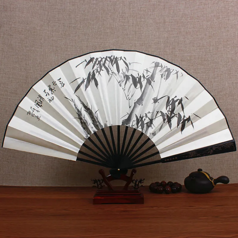 

Chinese Style Retro Classic Gentleman Foldable Hand Fan Ancient Style Carving Craft Foldable Big Silk Fan Abanicos Para Boda