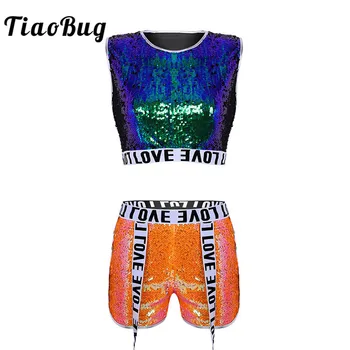 TiaoBug Women Shiny Sequins Reflective Crop Top with Shorts Hip Hop Jazz Dance Costumes Set Stage Performance Street Dancing Set
TiaoBug Women Shiny Sequins Reflective Crop Top with Shorts Hip Hop Jazz Dance Costumes Set Stage Performance Street Dancing Set
