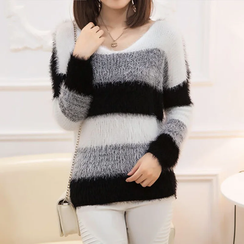 New winter sweaters 2019 fashion Korea was thin loose mohair women clothing hedging bottoming striped thicker pullovers 7504
New winter sweaters 2019 fashion Korea was thin loose mohair women clothing hedging bottoming striped thicker pullovers 7504
