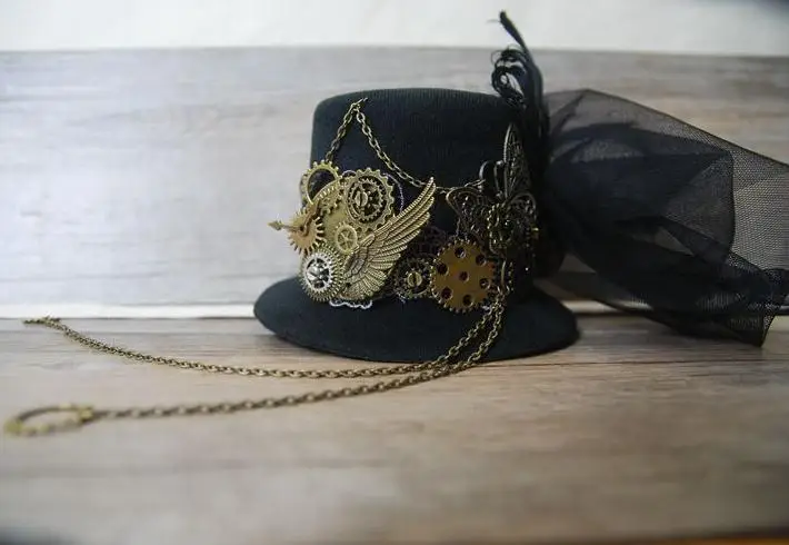Handmade Unique Stunning Black Steampunk Mini Top Hat Chains Bow Feathers Gears Butterfly Accessory Hats For Party
Handmade Unique Stunning Black Steampunk Mini Top Hat Chains Bow Feathers Gears Butterfly Accessory Hats For Party