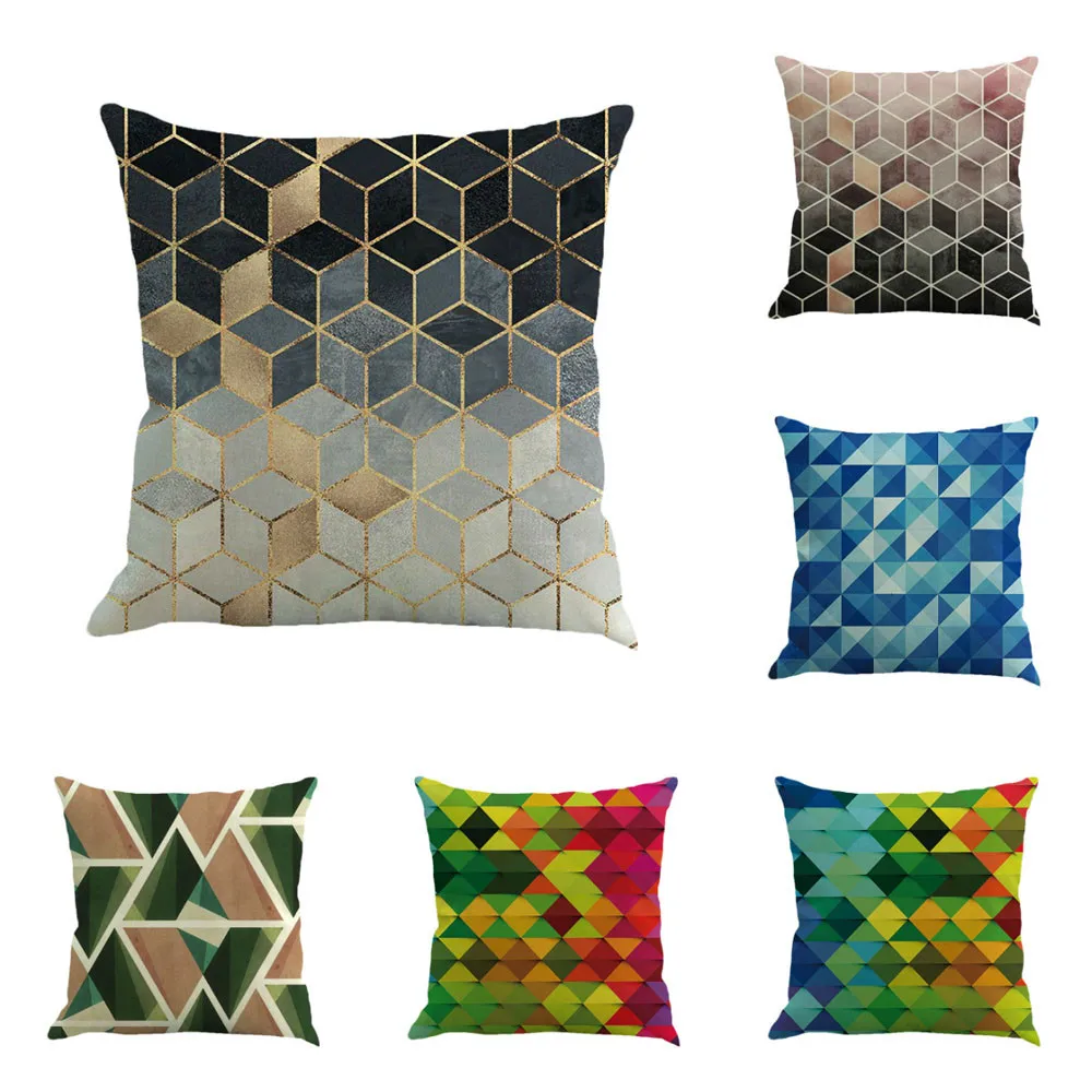 

Flax Cotton Linen Square Pillowcase Geometry Painting Cushion Cover Throw Waist Pillow Case Pillow Covers Sofa Home Decor Q0