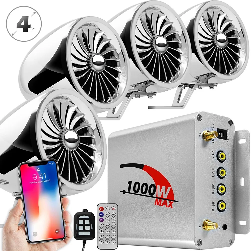 Aileap 1000W Amplifier Bluetooth Motorcycle Stereo 4 Speakers MP3 Audio FM Radio System for Motorcycles/ATV/UTV/Boat (MIX)
Aileap 1000W Amplifier Bluetooth Motorcycle Stereo 4 Speakers MP3 Audio FM Radio System for Motorcycles/ATV/UTV/Boat (MIX)