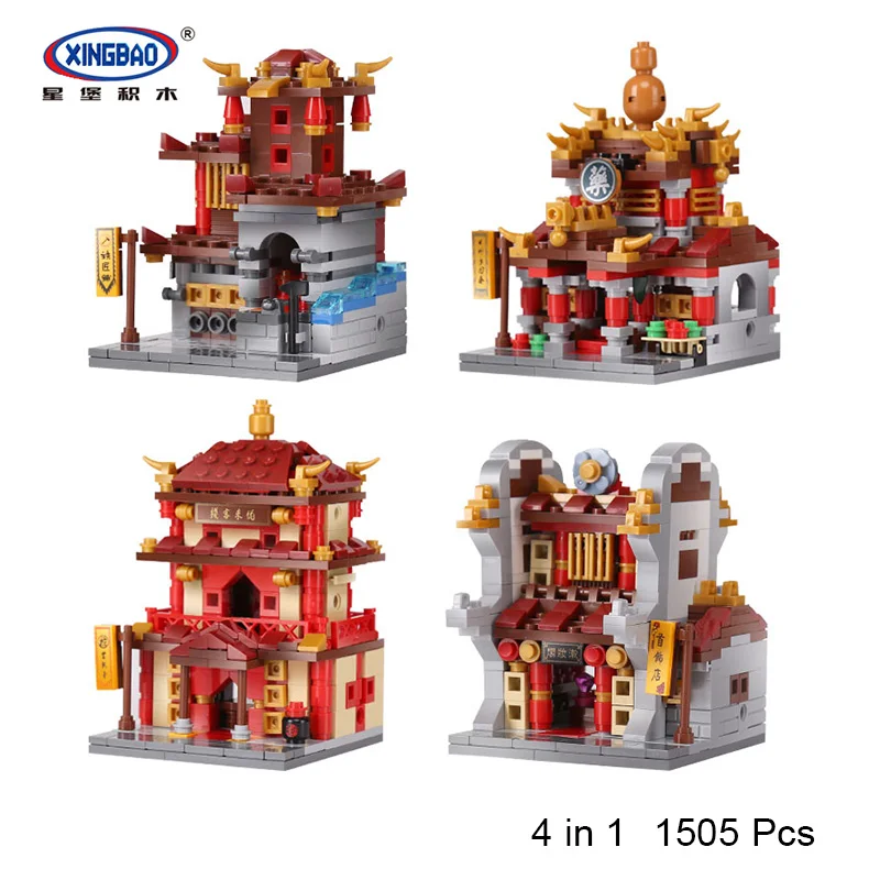 XingBao 01101 Traditional Chinese Style Building Inn Jewelry Shop Blacksmith Shop Drugstore Set 4 in 1 Blocks Bricks 1505 pcs
XingBao 01101 Traditional Chinese Style Building Inn Jewelry Shop Blacksmith Shop Drugstore Set 4 in 1 Blocks Bricks 1505 pcs