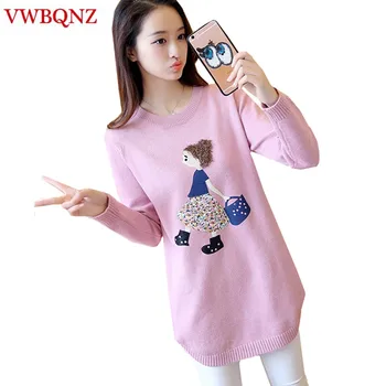 Autumn Winter Sweater Women's Knitwear Korean Medium Long Cartoon Pattern Slim Sweaters Pullover Female Shirts O neck Knit Tops
Autumn Winter Sweater Women's Knitwear Korean Medium Long Cartoon Pattern Slim Sweaters Pullover Female Shirts O neck Knit Tops