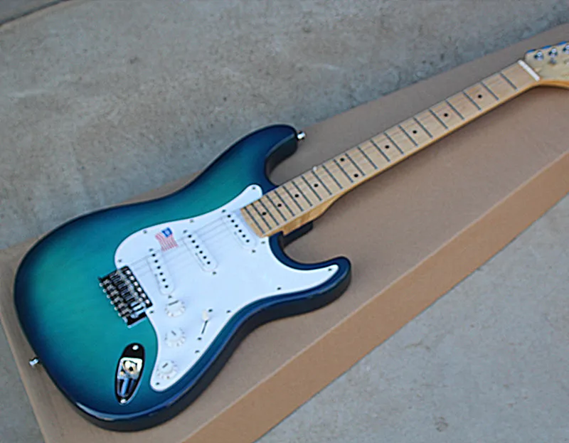 Blue Gradient Electric Guitar with White Pickguard,Maple Fingerboard,SSS Pickups,Chrome Hardwares,offering customized services.
Blue Gradient Electric Guitar with White Pickguard,Maple Fingerboard,SSS Pickups,Chrome Hardwares,offering customized services.