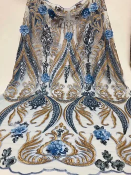 High quality imported wholesale 100% polyester African gauze 3D sequins French mesh bead edge wedding dress royal blue fabric
High quality imported wholesale 100% polyester African gauze 3D sequins French mesh bead edge wedding dress royal blue fabric