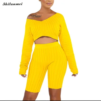 2019 Women Two Piece Set Yellow Solid V Neck Sexy Off Shoulder Tops Short Pants Long Sleeve Ladies Sets Bandage Bodycon 2Pcs Set
2019 Women Two Piece Set Yellow Solid V Neck Sexy Off Shoulder Tops Short Pants Long Sleeve Ladies Sets Bandage Bodycon 2Pcs Set