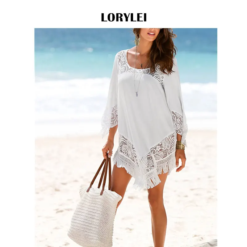 Swimwear Women 2019 Female Tunic Beach Cover Up Sexy Lace Patchwork Fringed Mini Dress Plus Size White Swimsuit Dress Plage N425
Swimwear Women 2019 Female Tunic Beach Cover Up Sexy Lace Patchwork Fringed Mini Dress Plus Size White Swimsuit Dress Plage N425