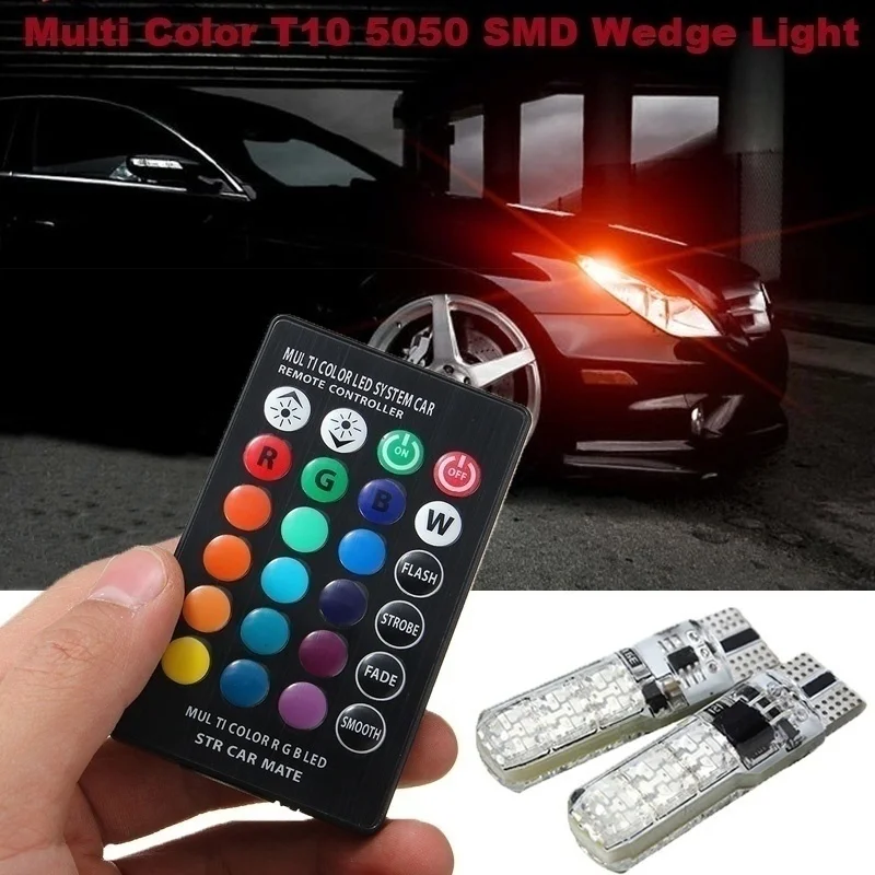 2pcs 12V T10 LED Light Car LED Bulb RGB with Remote Controller Strobe Led Lamp Auto Car Accessories Decor
2pcs 12V T10 LED Light Car LED Bulb RGB with Remote Controller Strobe Led Lamp Auto Car Accessories Decor