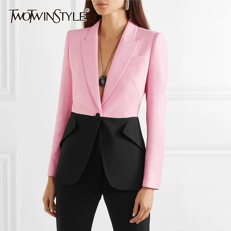 TWOTWINSTYLE Hit Color Patchwork Blazer For Women Notched Collar Long Sleeve Elegant Coats Female 2019 Fashion Summer New
TWOTWINSTYLE Hit Color Patchwork Blazer For Women Notched Collar Long Sleeve Elegant Coats Female 2019 Fashion Summer New