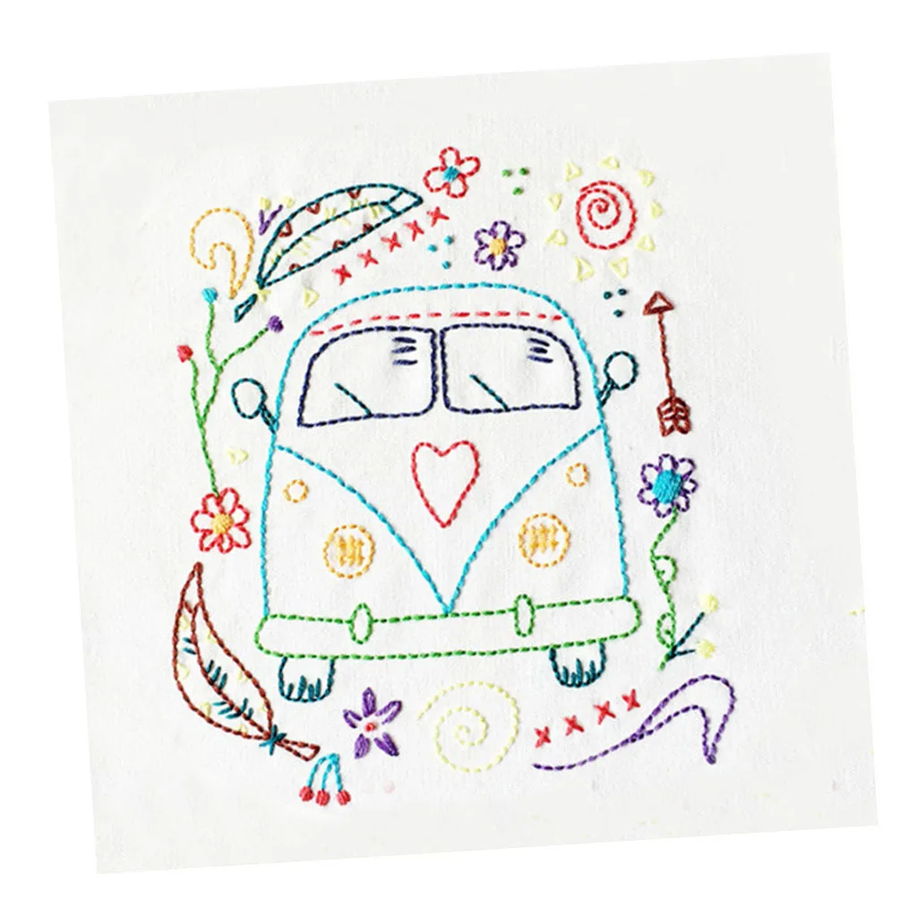 Embroidery Kit, Cartoon Hand Embroidery Cross Stitch Starter Needlepoint Crafts Kit with Cloth,Threads and Tools for Home Decor