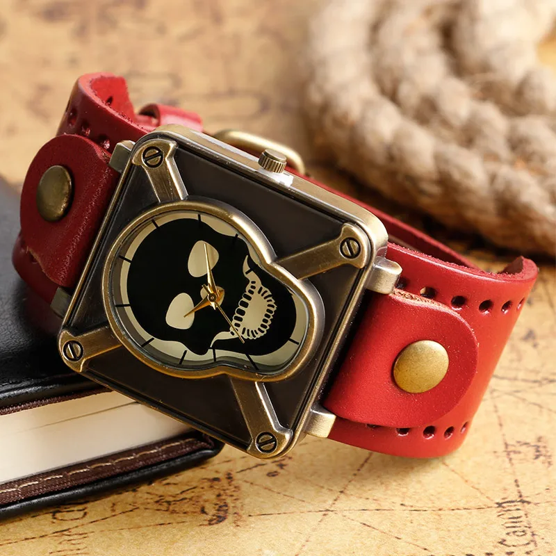 2016 Cool Gothic Skull Head Wristwatch Special Square Dial Quartz Watch Men Women Clock With Red Leatehr Band Relojes
2016 Cool Gothic Skull Head Wristwatch Special Square Dial Quartz Watch Men Women Clock With Red Leatehr Band Relojes