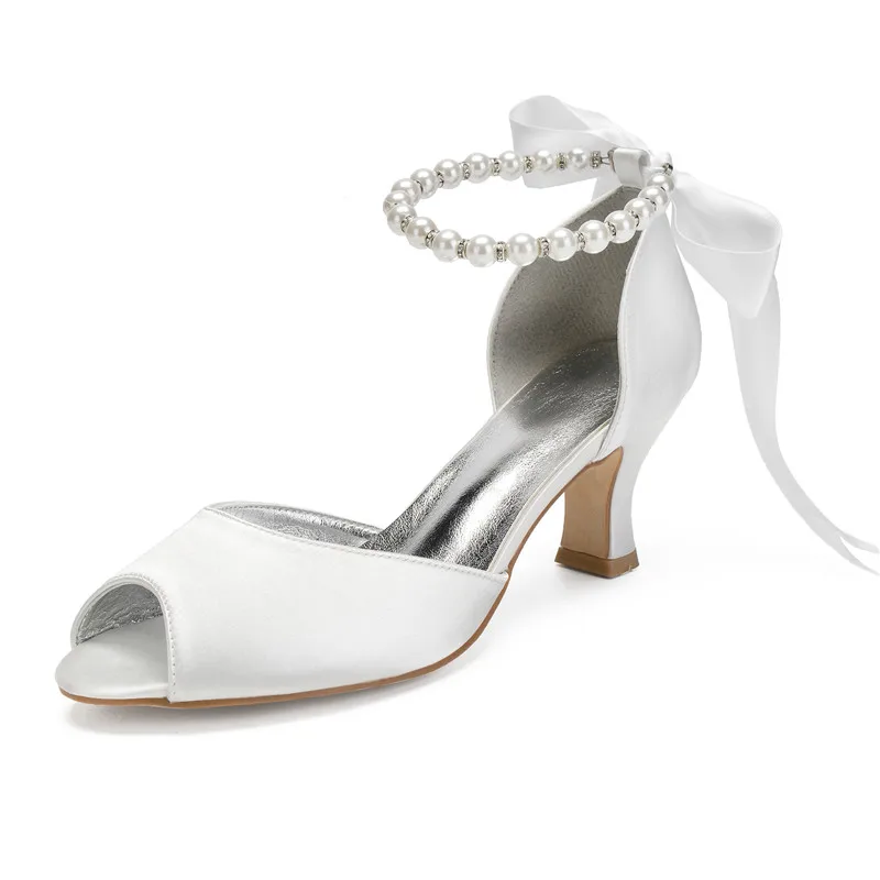 Satin Pearl Wedding Bridal Shoes Mid Heel Peep Toe Heeled Sandals Ribbon Tie Prom Evening Formal Party Women Dress Pumps
Satin Pearl Wedding Bridal Shoes Mid Heel Peep Toe Heeled Sandals Ribbon Tie Prom Evening Formal Party Women Dress Pumps