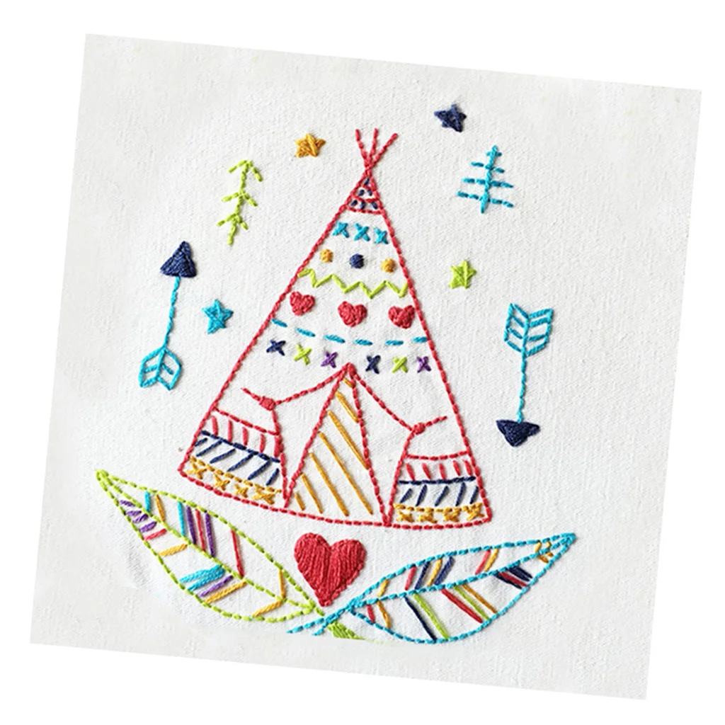 Embroidery Kit, Cartoon Hand Embroidery Cross Stitch Starter Needlepoint Crafts Kit with Cloth,Threads and Tools for Home Decor