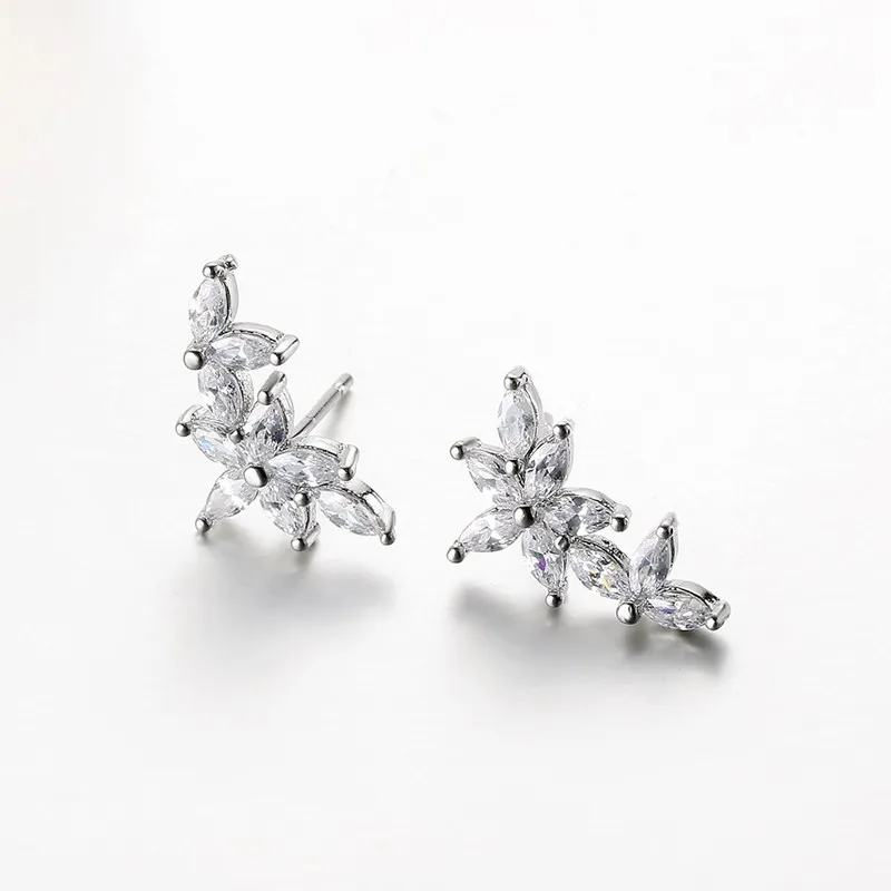 

Clear AAA+ Zircon Flower Earrings Paved Full White Crystal Stone Hot Sell 925 Sterling Silver Earring Bijoux For Women Gift