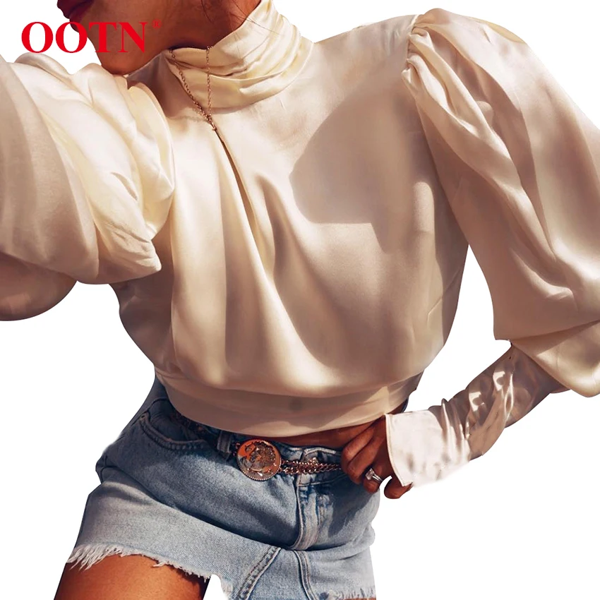 OOTN Turtleneck Silk Crop Top Blouse Women Puff Long Sleeve Satin Shirt Female Backless Bow Tie Back Sexy Top Summer Autumn 2018
OOTN Turtleneck Silk Crop Top Blouse Women Puff Long Sleeve Satin Shirt Female Backless Bow Tie Back Sexy Top Summer Autumn 2018