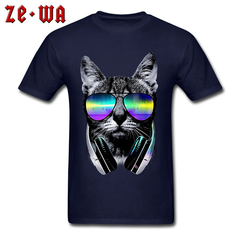 Music Lover Cat V.II 100% Cotton Men Short Sleeve Tops T Shirt Birthday Lovers Day T-Shirt Camisa T-shirts Wholesale O-Neck Music Lover Cat V.II navy