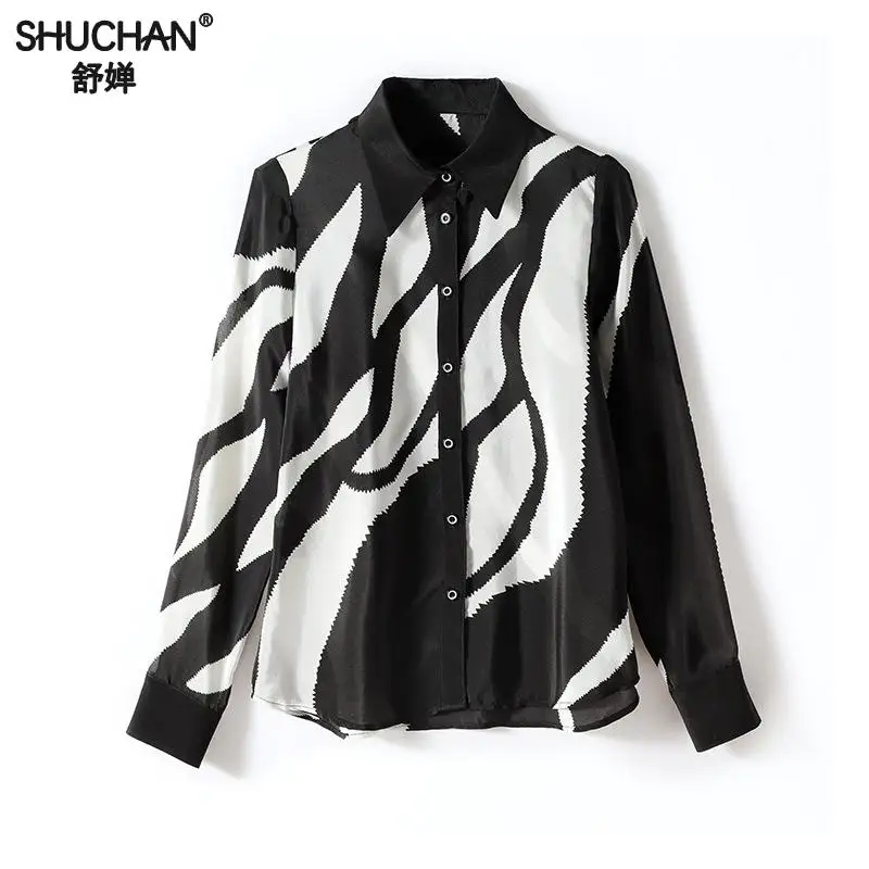 Shuchan 100% Natural Silk Blusas Ol Black And White Print Top Women Elegant Spring Minimalist Blouse 2019 Spring long sleeve
Shuchan 100% Natural Silk Blusas Ol Black And White Print Top Women Elegant Spring Minimalist Blouse 2019 Spring long sleeve