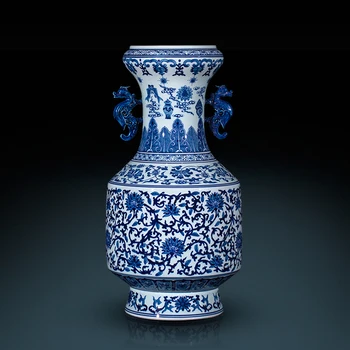 Eight Treasures Two Ears Imitation Of Qianlong Hand Painted Blue And White Porcelain ceramic vase Home Handicraft Furnishing
Eight Treasures Two Ears Imitation Of Qianlong Hand Painted Blue And White Porcelain ceramic vase Home Handicraft Furnishing