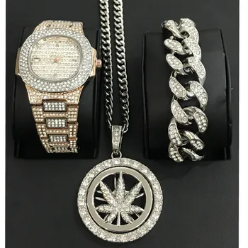 Luxury Men Watch Men Jewelry Watch & Bracelet & Necklace Combo Set Lucky Turn Pendant Ice Out Cuban Watch Bracelet For Men
Luxury Men Watch Men Jewelry Watch & Bracelet & Necklace Combo Set Lucky Turn Pendant Ice Out Cuban Watch Bracelet For Men