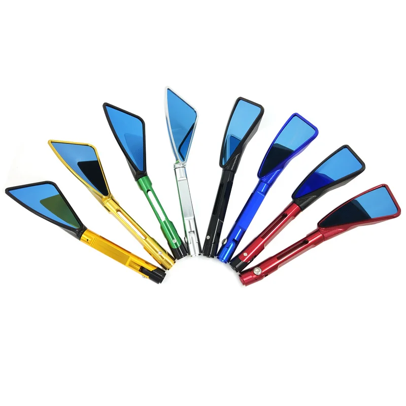 New CNC Motorcycle Rearview Side Mirrors Smoked Blue Glass Rear View Mirrors Street Sports Dirt Scooter Bike Chopper Cruiser (3)