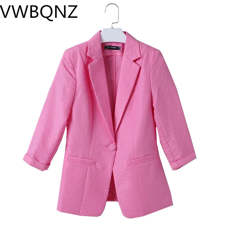 Women's Outerwear Spring Autumn Slim Cotton linen Blazer Solid Casual Female Seven-sleeve Suit Jacket Thin Tops Plus size 4XL | Женская